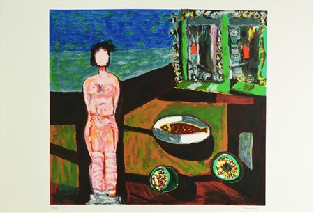 Bruno Cassinari NATURA MORTA CON NUDO serigrafia su carta Fabriano, cm 50x70;...