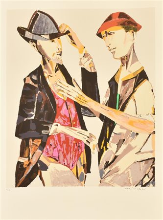 Remo Brindisi DUE FIGURE litografia su carta Fabriano, cm 70x50; es. P.A. firma