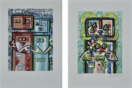 Ibrahim Kodra COPPIA DI SERIGRAFIE SENZA TITOLO serigrafia, cm 35x25; es....