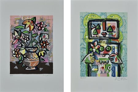 Ibrahim Kodra COPPIA DI SERIGRAFIE SENZA TITOLO serigrafia, cm 35x25; es....