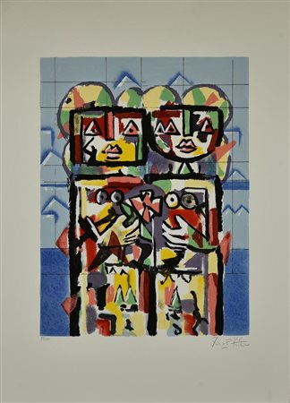 Ibrahim Kodra SENZA TITOLO serigrafia materica, cm 70x50; es. 77/100 firma e...