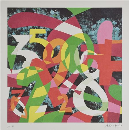 Ugo Nespolo INTRECCI litografia su carta acquerello, cm 48x48; es. A.P. firma...