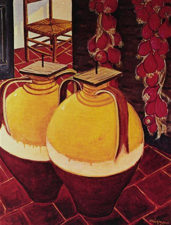 Giuseppe Migneco LE ANFORE stampa su tela, cm 40x30 firma e data in lastra