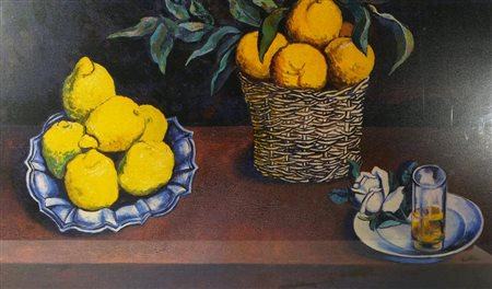 Renato Guttuso NATURA MORTA CON LIMONI stampa su tela, cm 60x100 firma in lastra