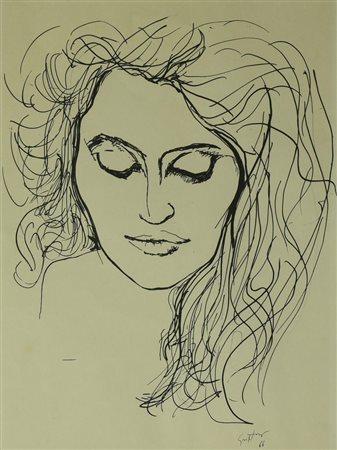 Renato Guttuso RITRATTO FEMMINILE stampa fotolitografica su carta, cm 28x22...