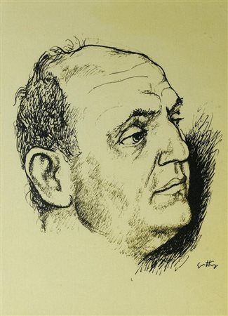 Renato Guttuso RITRATTO MASCHILE stampa su tela, cm 40x30 firma in lastra