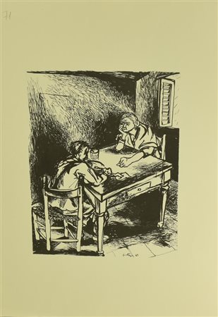 Renato Guttuso LA CENA riproduzione fotolitografica su carta, cm 50x35 firma...