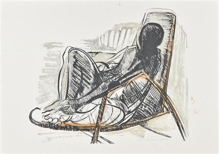 Tano Santoro FIGURA SULLA SDRAIO, 1973 litografia, cm 50x70; es. 28/70 firma,...