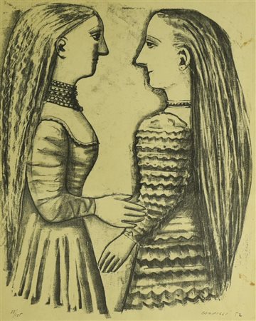 Massimo Campigli DUE FIGURE riproduzione fotolitografica su carta, cm 27x21...