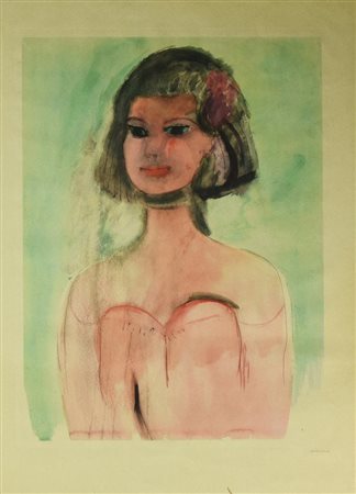 Bruno Cassinari RITRATTO FEMMINILE stampa fotolitografica su carta, cm 61x43...