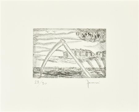 Forani LA MIETITURA incisione su carta, battuta cm 9,5x15, su foglio 23,5x30;...