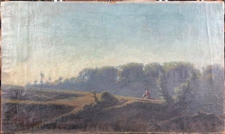 Stefano Bruzzi "Paesaggio con figure" 
olio su tela (cm 40x68)
Firmato in basso