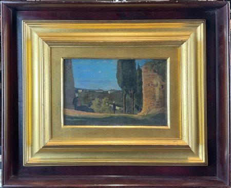 Vincenzo Cabianca "Paesaggio collinare con cipressi" 1866
olio su cartoncino (cm