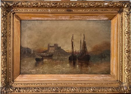 G. F. Parnell "Barche al largo dell'Isola di Man" olio su tela (cm 36x59)Firma
