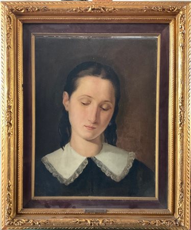 Angelo Inganni (Attribuito)

"Fanciulla pensosa" 
olio su carta applicata a tela