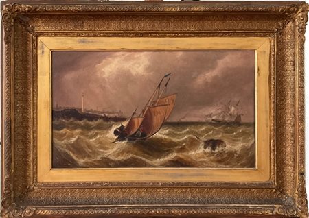 James W Callow "Marina con mare in tempesta" 1873olio su tela (cm 37x63)Firmat