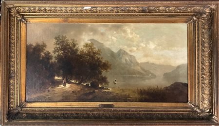 Josef Thoma "Scorcio lacustre" olio su tela (cm 53x95)Firmato in basso a desta