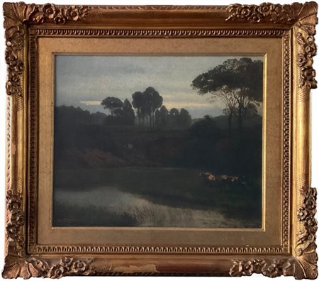 Achille Vertunni "Campagna romana con mucche" 
olio su tela (cm 36x44)
Reca firm