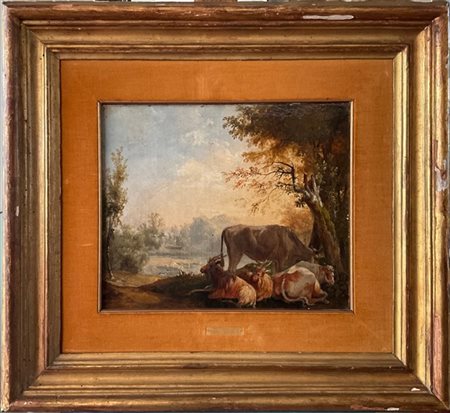 Jacob Philipp Hackert (Attribuito)

"Armenti in un paesaggio" 
olio su tela (cm