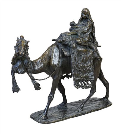 Ernesto Bazzaro "Maternità beduina" 
scultura in bronzo (cm 54x56x23) 
Firmata a