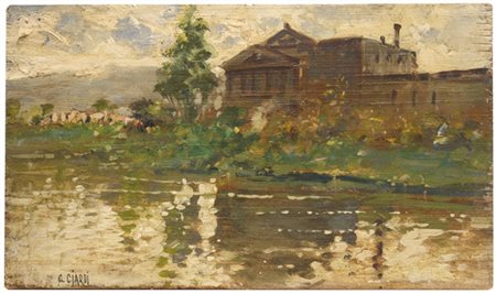 Guglielmo Ciardi "Villa lungo il fiume" 
olio su tavola (cm 20x33,5)
Firmato in