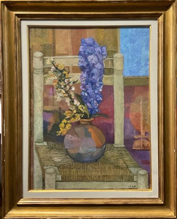 Vito Melotto "Violaciocche sulla sedia" 
olio su tela (cm 60x45)
Firmato in bass