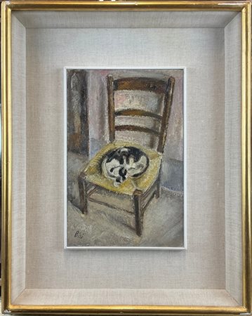 Carlo Bisi "Il gatto" 
olio su cartone (cm 26x17)
Firmato in basso a sinistra
al