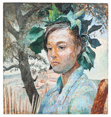 Paolo Ghiglia "La laureata" 
olio su compensato (cm 41x39)
Firmato in basso a si
