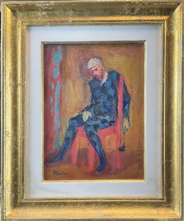 Giuseppe Flangini "Maschera in riposo" 1957
olio su compensato (cm 24x18)
Firmat