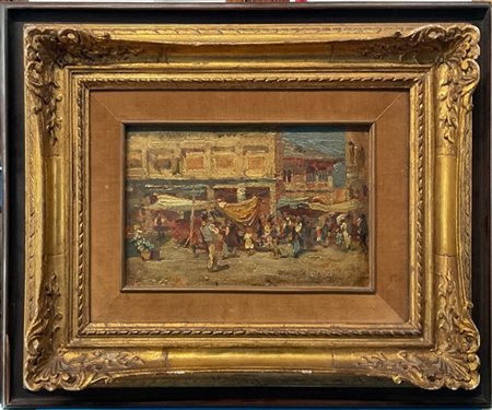 Giorgio Oprandi "Bazar" 
olio su cartone (cm 15x22)
Reca tracce di firma in bass