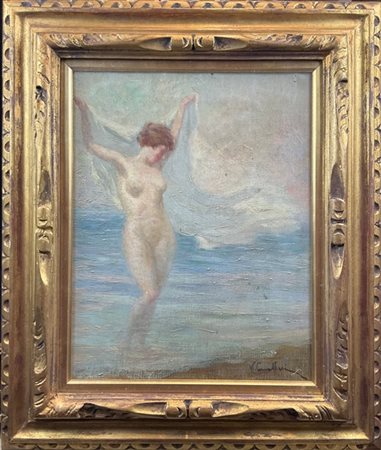 Vittorio Cavalleri "Nudo in riva al mare" 
olio su tela (cm 46x38)
Firmato in ba