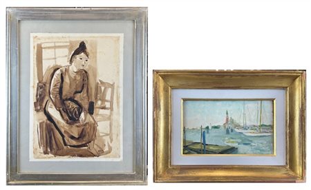 Carlo Dalla Zorza Lotto composto da un olio su carta applicata a tela raffiguran