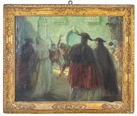 Amerigo Ferrari "Carnevale a Venezia" 
olio su tela (cm 52x64)
Al retro: firma e