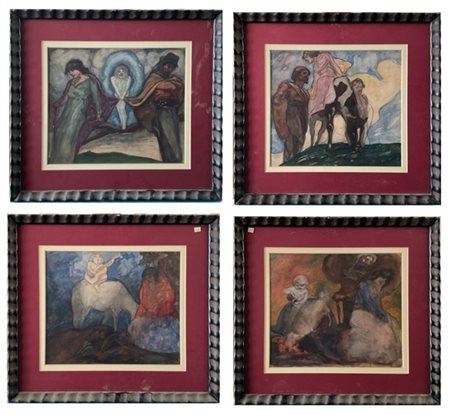 Federico Sartori Lotto composto da quattro "Allegorie" 
tecniche miste su carta