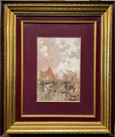 Riccardo Pellegrini "Pescatori di telline" 
olio su cartone (cm 25x15)
Firmato i