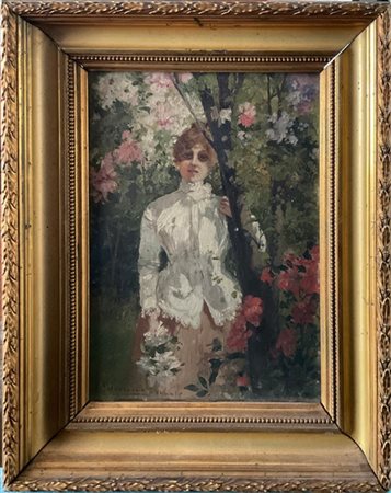 Carlo Brancaccio "Donna in giardino" Napoli
olio su tavola (cm 27,5x19,5)
Firmat