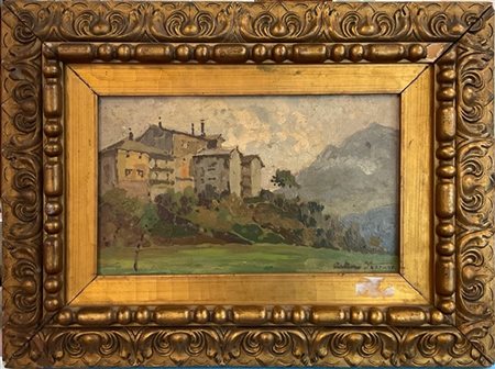 Arturo Ferrari "Scorcio brianzolo" 
olio su cartone (cm 15x24,4)
Firmato in bass