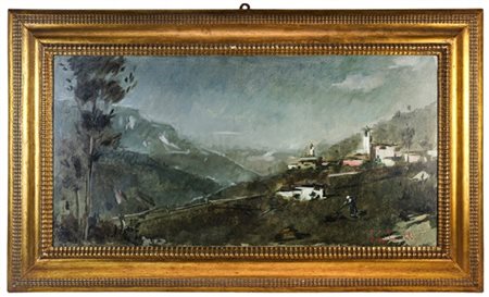 Luigi Locatelli "Paesaggio bergamasco" 
olio su tela (cm 60x120)
Firmato in bass
