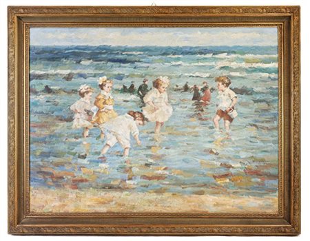 Scuola francese di inizio secolo XX

"Giocando tra le onde" 
olio su tela (cm 9