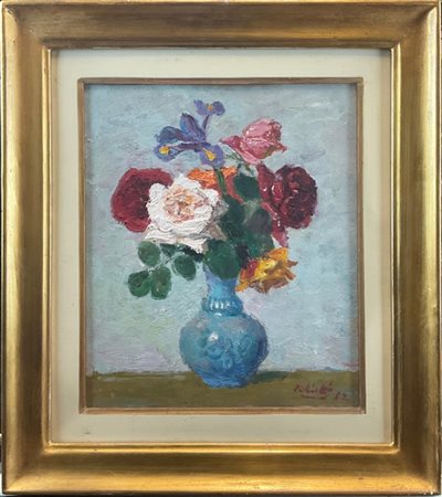 Alberto Salietti "Rose nel vaso azzurro" 1952
olio su compensato (cm 40x33)
Firm