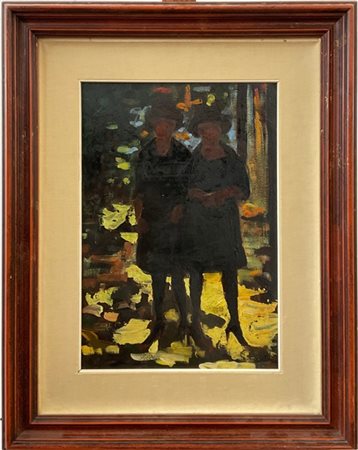 Carlo Corsi "Donne in giardino" 
olio su cartone (cm 50x35)
Firmato in basso a d