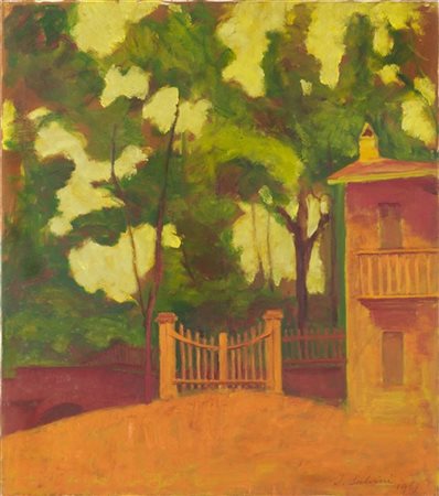 Innocente Salvini "Il cancello" 1969
olio su tela (cm 78x69)
Firmato e datato in