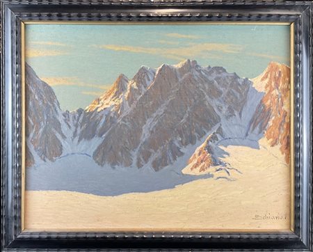 Vincenzo Schiavio "Sera - Gruppo del Bernina" 
olio su compensato (cm 42x54)
Fir