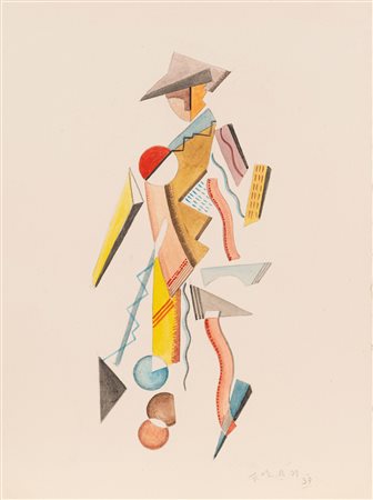 Nina Osipovna  Kogan (Mosca 1889 - San Pietroburgo 1942)  - Figurino geometrico, 1937