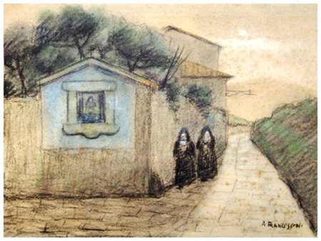 A. FRANCESCONI Senza titolo Pastelli su carta 24,4 x 33,7. Firma in b. a d. e...