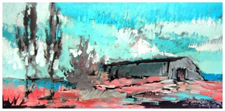 VOLTOLINO FONTANI Livorno 1920 - Livorno 1976 Paesaggio Olio su faesite 20 x...