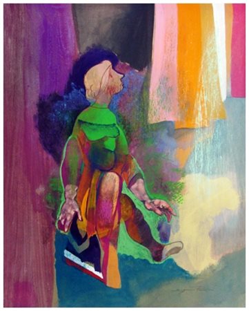 EUGENIO PARDINI Viareggio 1912 – Camaiore 2003 Ragazza sul mare Tempera...