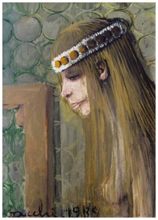 SERGIO VACCHI Castenaso 1925 La fanciulla delle margherite 1989 Olio su tela...