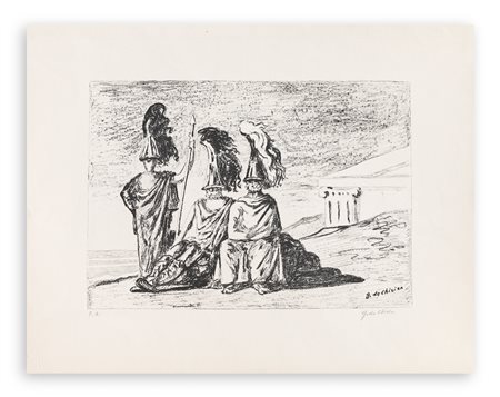 GIORGIO DE CHIRICO (1888-1978) - I guerrieri di ritorno da Troia, 1966