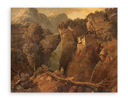 PIETRO SENNO (1831-1904) - Senza Titolo (Paesaggio con viandanti)